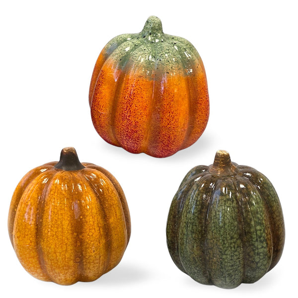 Herbstdeko Kürbisse Keramik 3er-Set bunt 9x8,5x9,5 cm, Deko-Kürbis zum Hinstellen für Herbst & Halloween