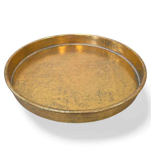 Dekoschale Metall gold rund 37x37x4 cm, Vintage Deko-Tablett für Kerzen & Gestecke