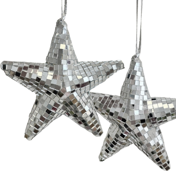 Glitzerstern Anhänger 2er-Set Silber 13x13x4,5 cm, Weihnachtsdeko & Partydeko zum Aufhängen