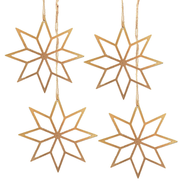 Goldene Sterne Anhänger 13 cm 4er-Set Filigrane Weihnachtsanhänger aus Metall, edle Weihnachtsdeko zum Aufhängen