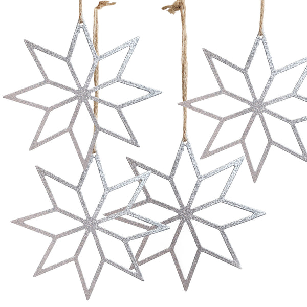 Anhänger Stern Silber 13 cm 4er-Set Weihnachtsanhänger aus Metall, Filigrane Deko zum Aufhängen