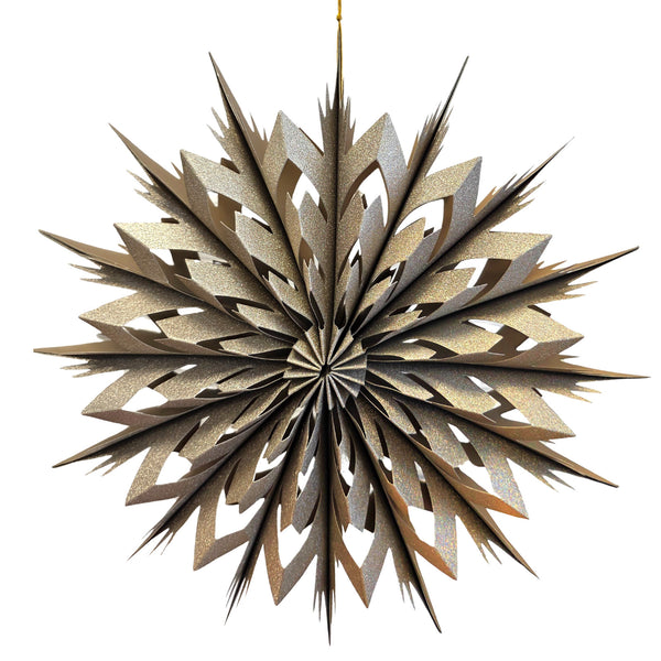 Papierstern Gold glitzernd 30 cm, Weihnachtsdeko zum Aufhängen, faltbar, festlicher Hänger im nordischen Stil