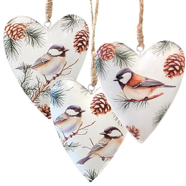 Metallherzen Vögel mit Zweigen 3er Set 11 x 9 cm  Winterliche Deko zum Aufhängen  Weihnachtsdeko Fensterdeko  Logbuch-Verlag - Foto 1