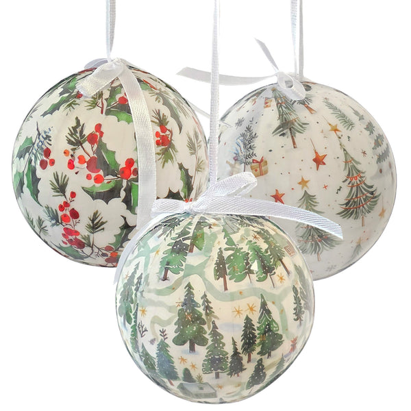 Weihnachtskugeln 3er Set 7 cm aus Polyfoam mit Weihnachtsmotiven – Christbaumschmuck leicht & bruchsicher
