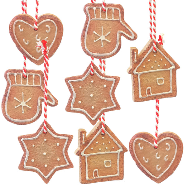 Weihnachtsanhänger Lebkuchen-Optik 8er Set 5 cm Polyresin braun-weiß – Christbaumschmuck