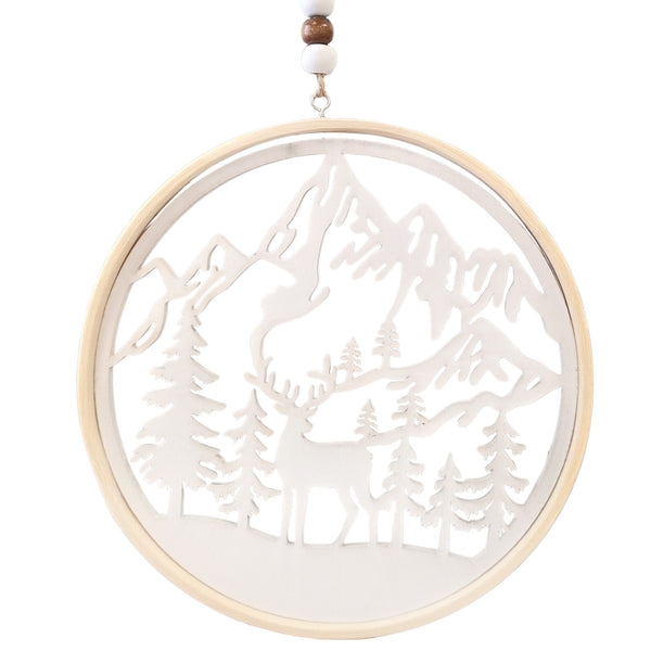 Holz-Dekoring Winterbild Hirsch Berge 15,5 cm Natur-weiß – Fensterbild & Türhänger