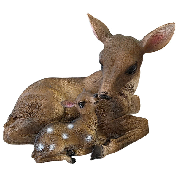 Logbuch-Verlag Dekofigur REH mit Baby 14 cm hoch, liegende Hirschfigur Mutter & Kit, Herbstdeko aus Kunststein, Tierfigur naturgetreu