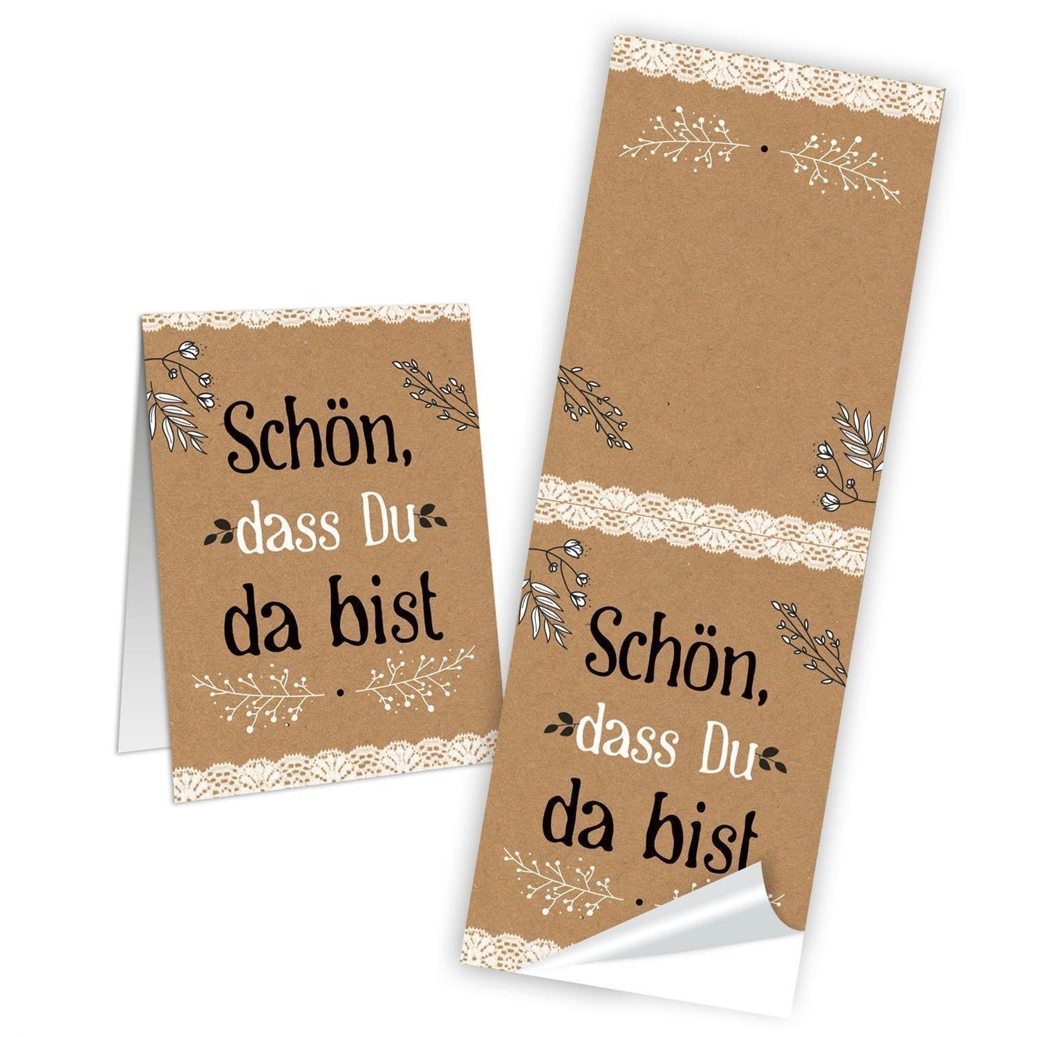 Selbstklebende Banderole 5x14,8 cm braun schwarz weiß mit floralem ...