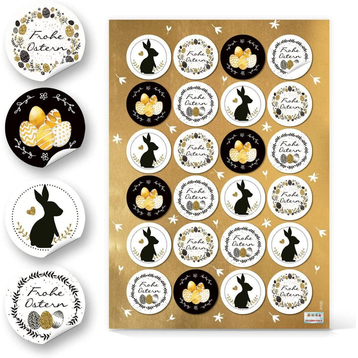 Oster Sticker Oster Sticker schwarz weiß gold rund Ø 4 cm mit Frohe Ostern – Logbuch ...