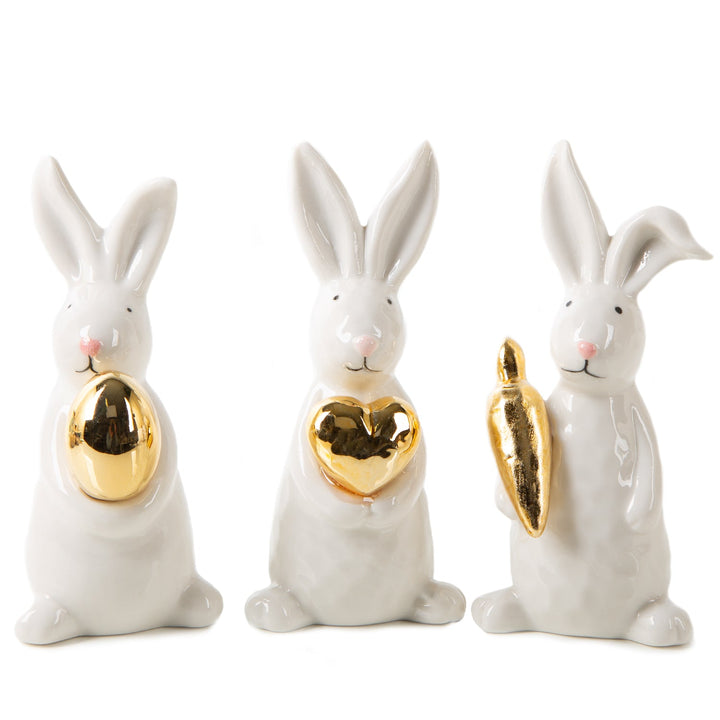 3 edle Osterhasen Deko Figuren aus Porzellan, 12,5 cm groß – Logbuch-Verlag