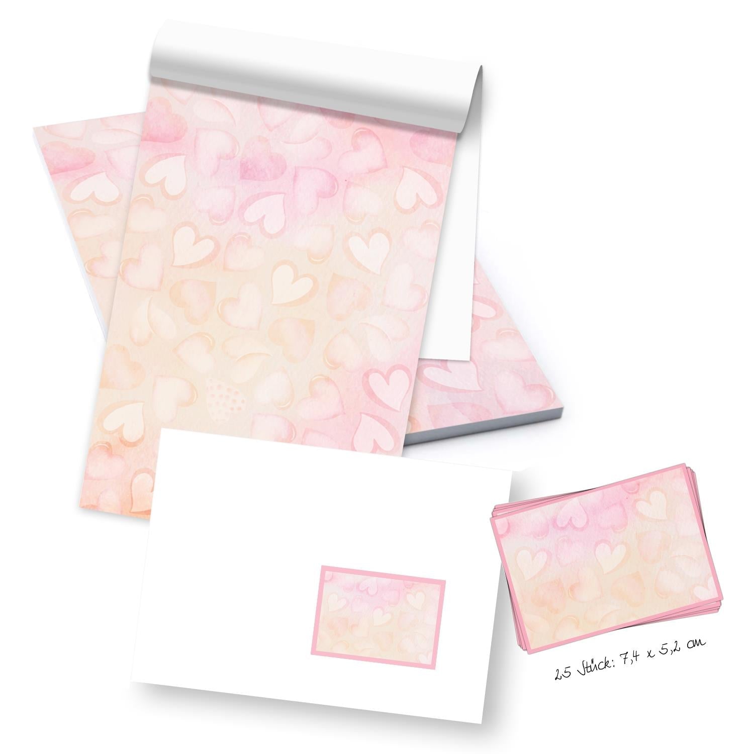 A5 Briefpapier Block mit rosa Herzen - 50 Blatt + Umschläge – Logbuch ...