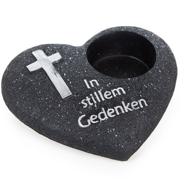 Grabkerzenhalter Herz „In stillem Gedenken“ – Grablicht Halter – Logbuch-Verlag