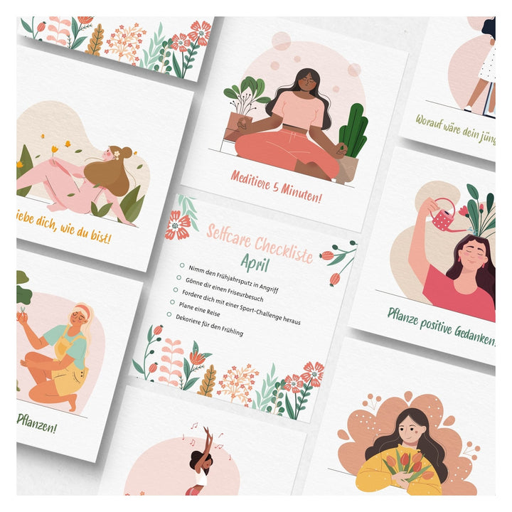 Geschenkset 26 Selbstfürsorge Karten + Selfcare Checkliste für jeden Monat - Foto 1