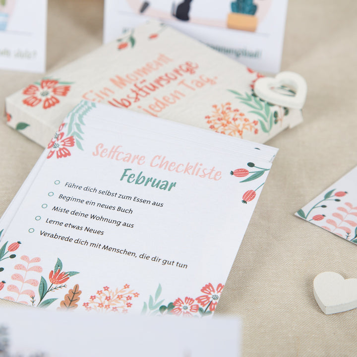 Geschenkset 26 Selbstfürsorge Karten + Selfcare Checkliste für jeden Monat - Foto 2