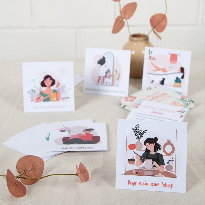 Geschenkset 26 Selbstfürsorge Karten + Selfcare Checkliste für jeden Monat - Foto 4