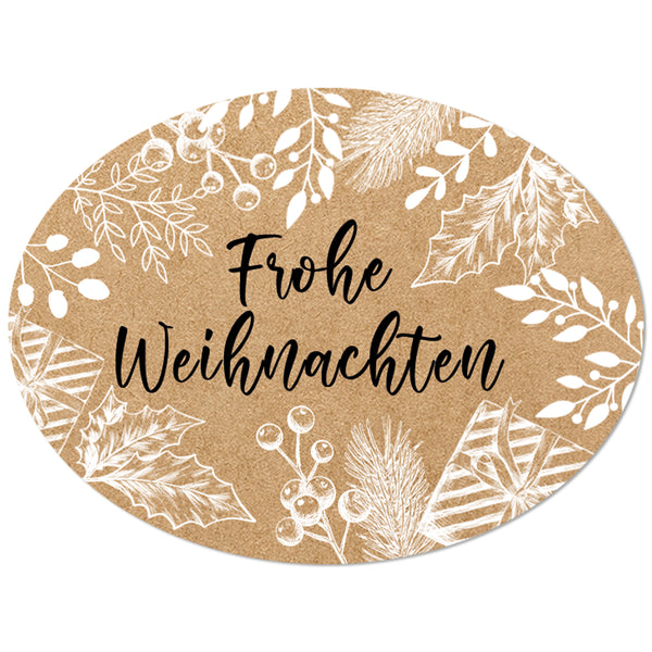 200 Frohe Weihnachten Aufkleber auf Rolle oval 6 x 4,5 cm - Foto 1