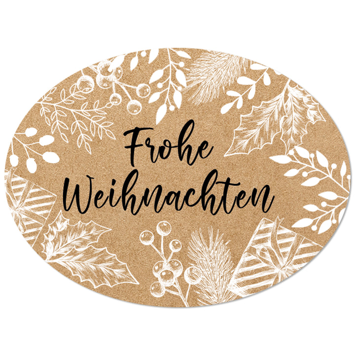 200 Frohe Weihnachten Aufkleber auf Rolle oval 6 x 4,5 cm - Foto 1