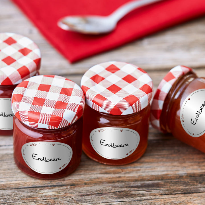 200 Etiketten Rolle oval 6x4,5cm weiß rot mit Herzen - Foto 2