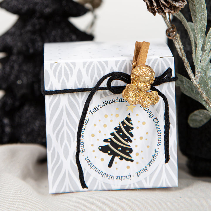 200 Weihnachtsaufkleber auf Rolle Frohe Weihnachten international schwarz gold Ø 5 cm - Foto 2