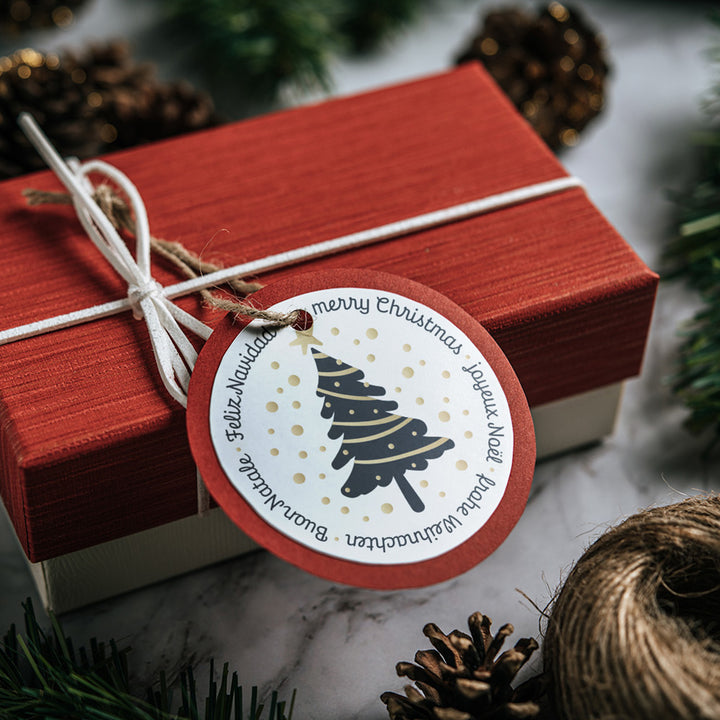 200 Weihnachtsaufkleber auf Rolle Frohe Weihnachten international schwarz gold Ø 5 cm - Foto 5