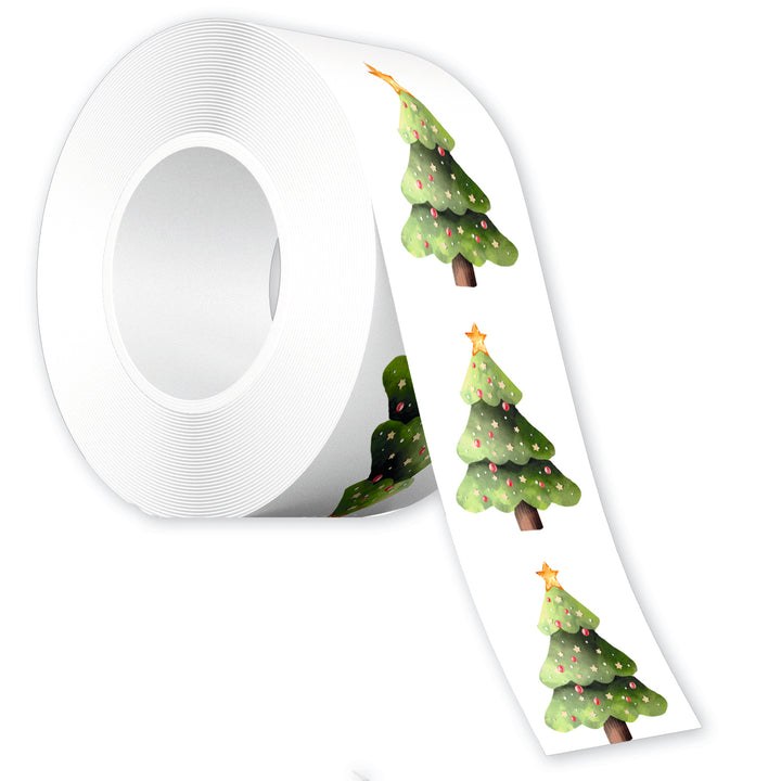 200 Weihnachtsbaum Sticker Tannenbaum Aufkleber auf Rolle grün gold 6 x 4,5 cm - Foto 3