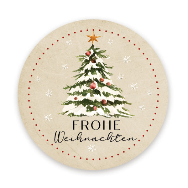 200 Weihnachtssticker Frohe Weihnachten Aufkleber auf Rolle beige Ø 4 cm - Foto 1