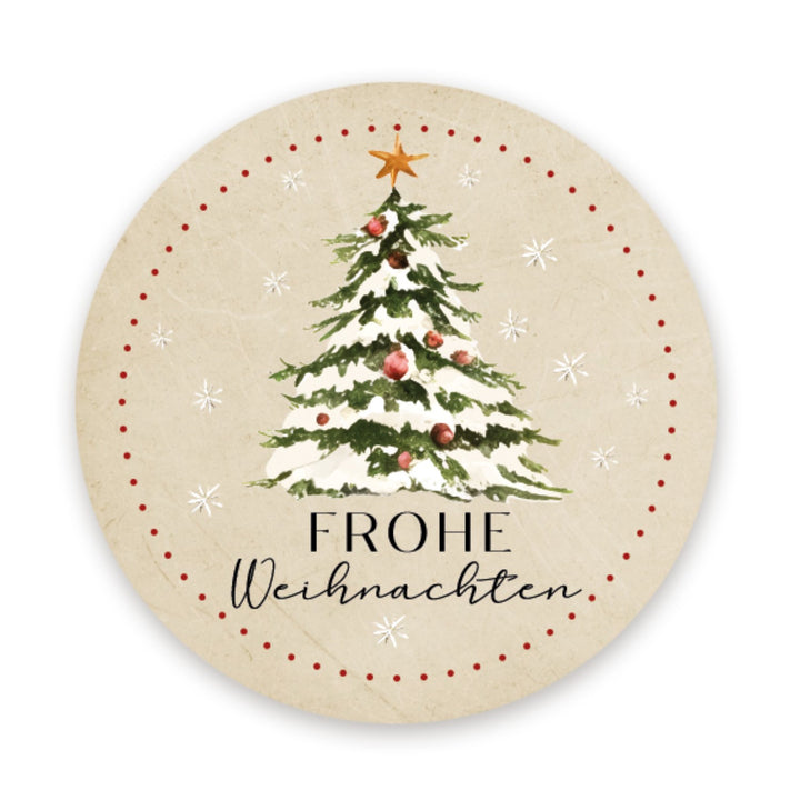 200 Weihnachtssticker Frohe Weihnachten Aufkleber auf Rolle beige Ø 4 cm - Foto 1