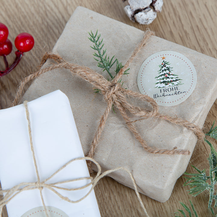 200 Weihnachtssticker Frohe Weihnachten Aufkleber auf Rolle beige Ø 4 cm - Foto 2
