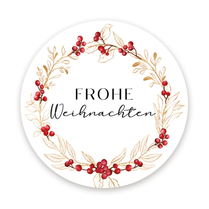 200 Frohe Weihnachten Weihnachtsaufkleber auf Rolle 4 cm weiß rot gold - Foto 2