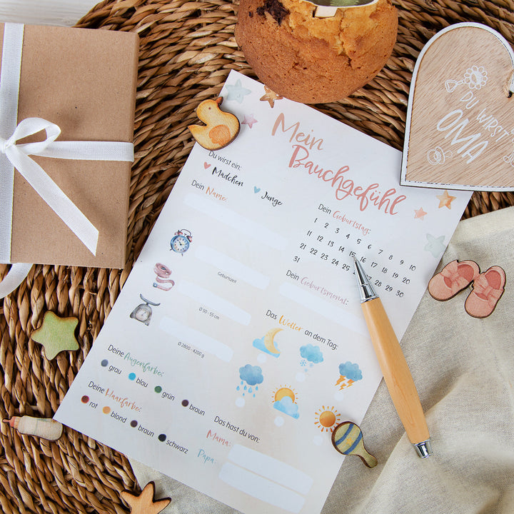 Baby Shower Spiel 10 Rätselkarten für Junge & Mädchen neutral beige - Foto 2