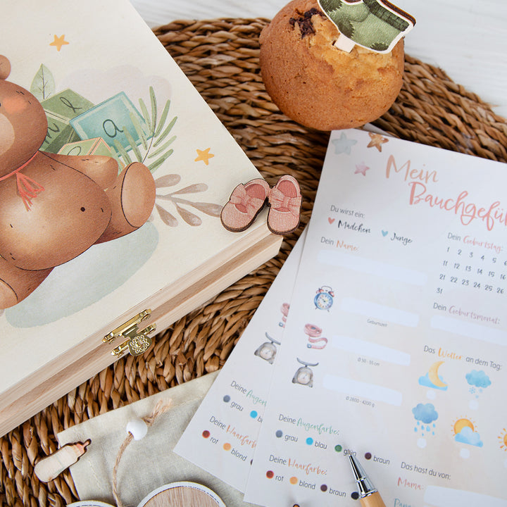Baby Shower Spiel 10 Rätselkarten für Junge & Mädchen neutral beige - Foto 3