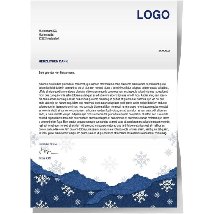Weihnachtliches Schneeflocken Briefpapier - weiß blau DIN A4 - Foto 2