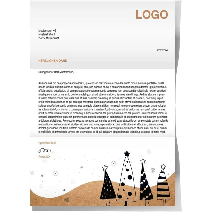 Weihnachtsbriefpapier in DIN A4 - weiß schwarz braun Kraftpapieroptik - Foto 2