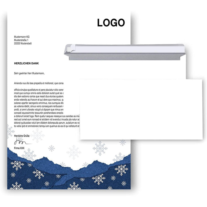 Briefpapier mit passenden Umschlägen für Weihnachten - weiß blau DIN A4 - Foto 2