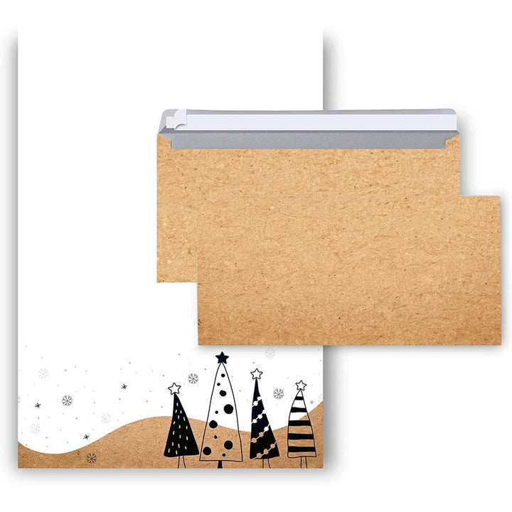 Briefpapier für Weihnachten + passende Briefumschläge- weiß braun DIN A4 - Foto 1