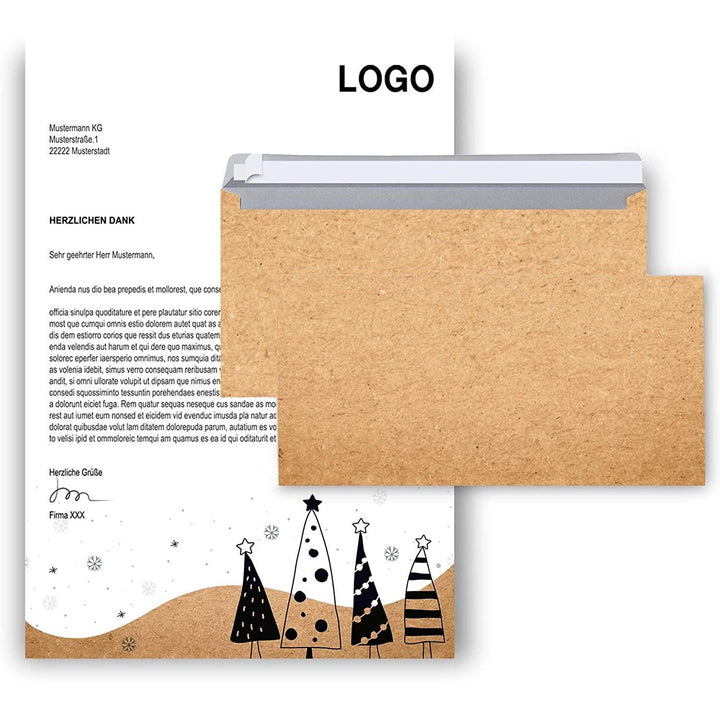 Briefpapier für Weihnachten + passende Briefumschläge- weiß braun DIN A4 - Foto 2
