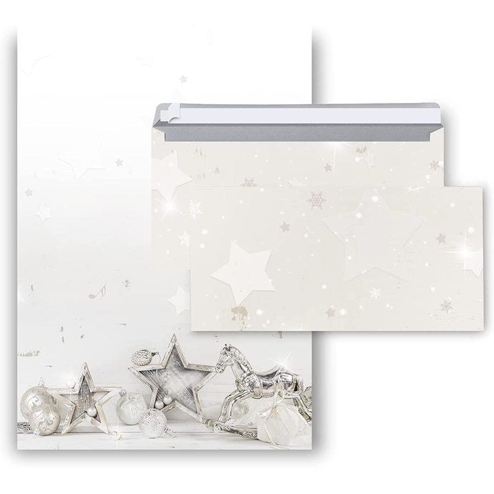 Briefpapier DIN A4 + passende Umschläge - silber grau für Weihnachten - Foto 1