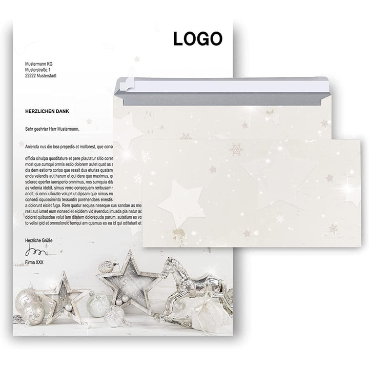 Briefpapier DIN A4 + passende Umschläge - silber grau für Weihnachten - Foto 2