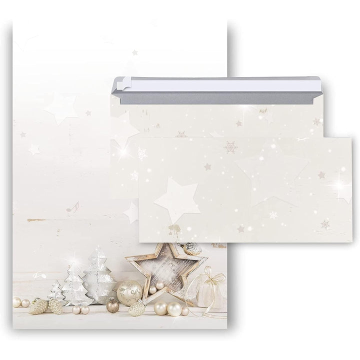 Weihnachtliches Briefpapier DIN A4 + passende Briefumschläge - silber weiß - Foto 1