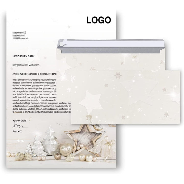 Weihnachtliches Briefpapier DIN A4 + passende Briefumschläge - silber weiß - Foto 2