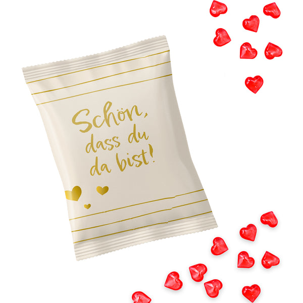 Gummibärchen rote Herzen &quot;Schön, dass du da bist&quot; beige 100 Stück