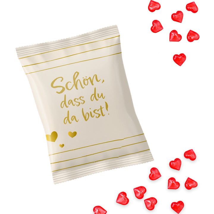 Gummibärchen rote Herzen &quot;Schön, dass du da bist&quot; beige 100 Stück