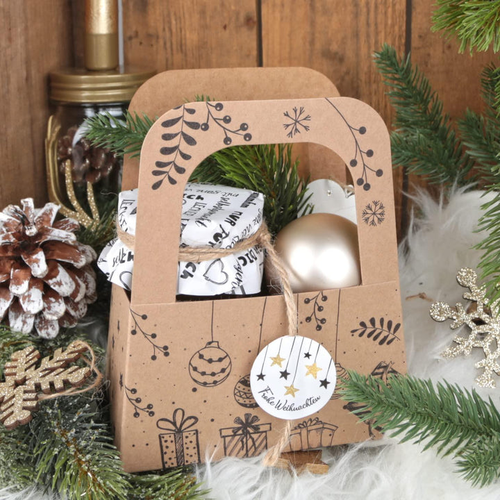 Weihnachtsgeschenk Verpackung aus Kraftpapier Weihnachtskörbchen mit Henkel - Foto 3