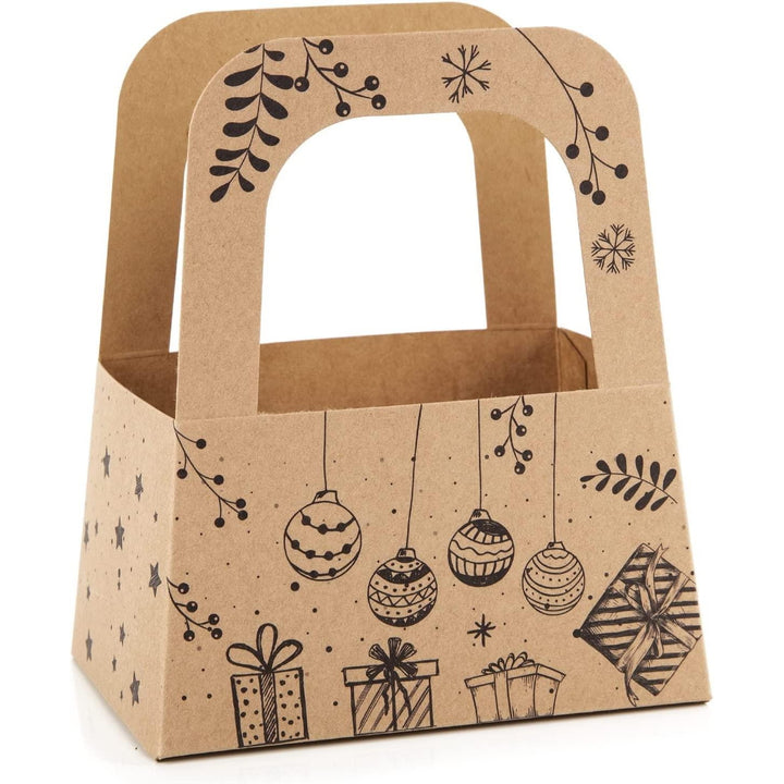 Weihnachtsgeschenk Verpackung aus Kraftpapier Weihnachtskörbchen mit Henkel - Foto 4