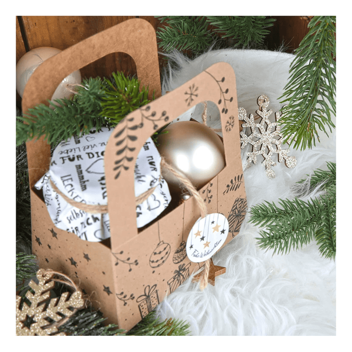Weihnachtsgeschenk Verpackung aus Kraftpapier Weihnachtskörbchen mit Henkel - Foto 6