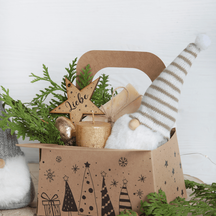 Weihnachtsgeschenk Verpackung aus Kraftpapier Weihnachtskörbchen mit Henkel - Foto 7