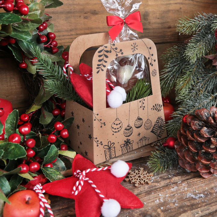 Weihnachtsgeschenk Verpackung aus Kraftpapier Weihnachtskörbchen mit Henkel - Foto 8