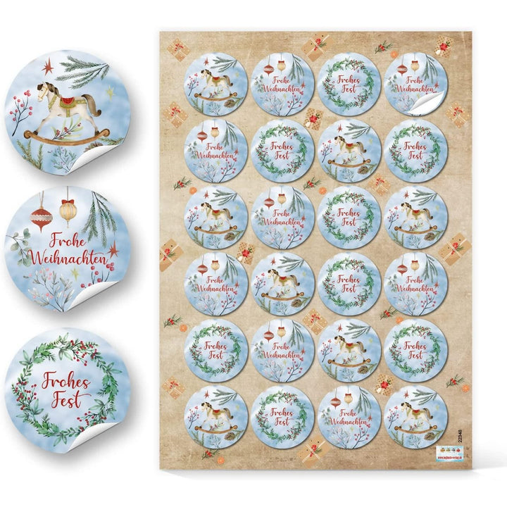 Weihnachtsaufkleber blau grün rot Hygge Scandi Ø 4 cm mit Weihnachtsmotiven - Foto 1