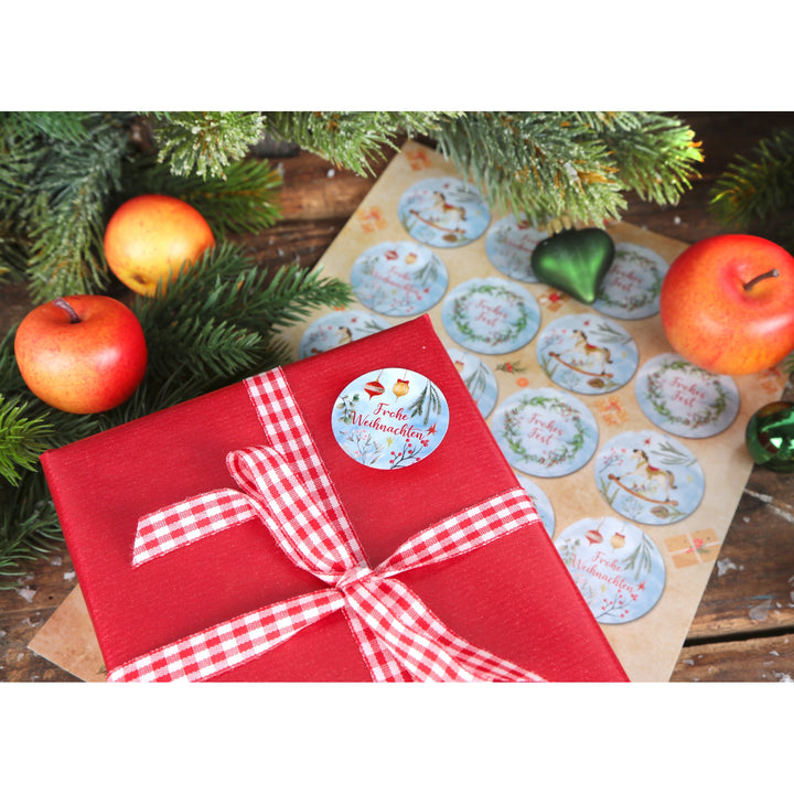 Weihnachtsaufkleber blau grün rot Hygge Scandi Ø 4 cm mit Weihnachtsmotiven - Foto 3