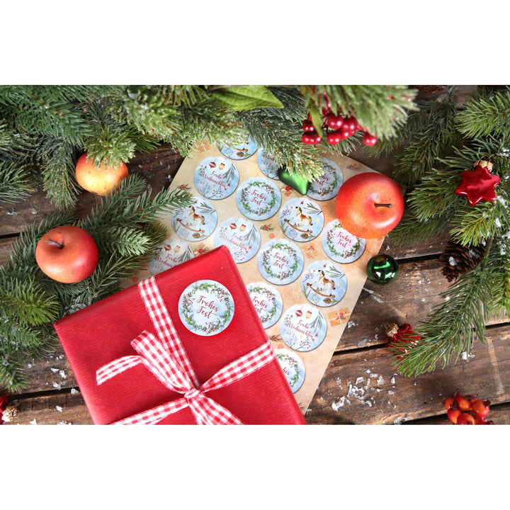 Weihnachtsaufkleber blau grün rot Hygge Scandi Ø 4 cm mit Weihnachtsmotiven - Foto 4